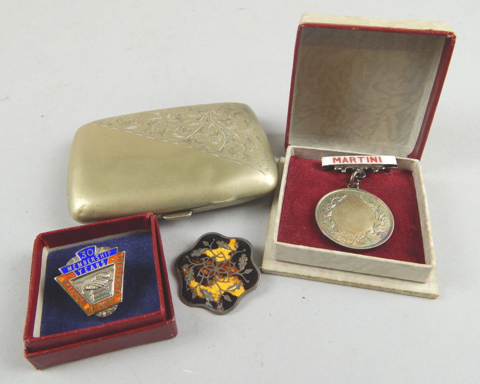 Appraisal: Various enamel badges etc to include a silver example decorated