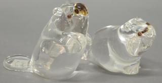 Appraisal: Two crystal Steuben baby beavers with garnet eyes signed Steuben