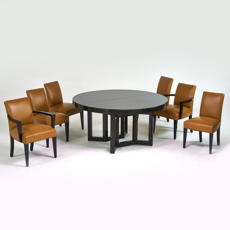 Appraisal: AMERICAN ART DECO Dining table and six chairs two arm-