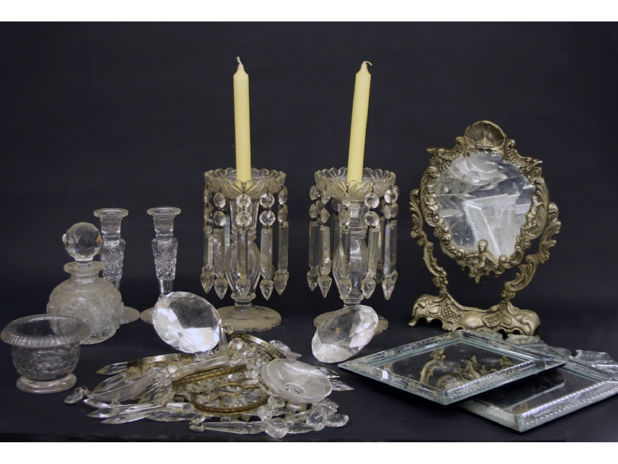 Appraisal: Collection of glassware to include two antique cut glass lustre