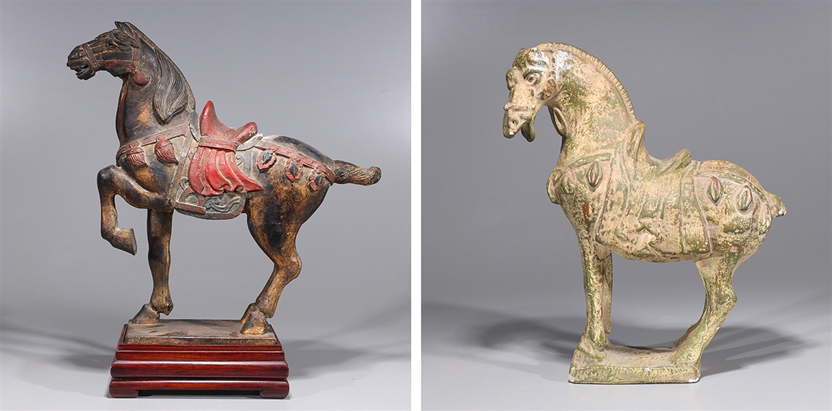 Appraisal: Two Chinese horse statues including one smaller ceramic horse and