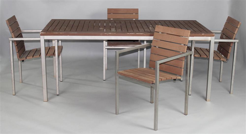 Appraisal: BELGIAN MODERN LUXURY COMPANY TRIBU TEAK AND CHROME OUTDOOR FURNITURE