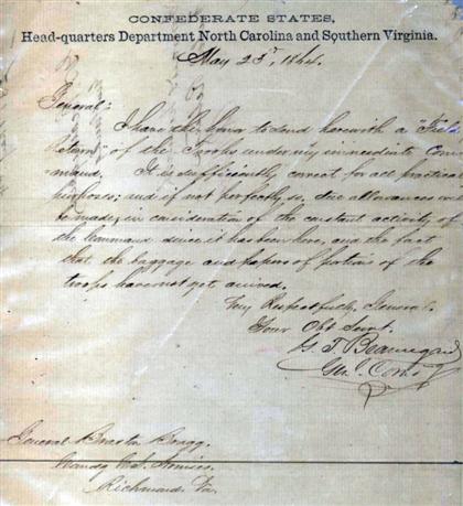 Appraisal: piece Autograph Document Signed Beauregard General Pierre G ustave T