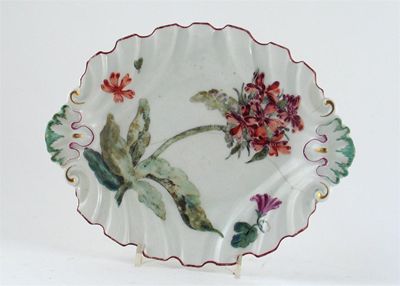 Appraisal: A Chelsea silver-shaped botanical dish painted with a floral specimen