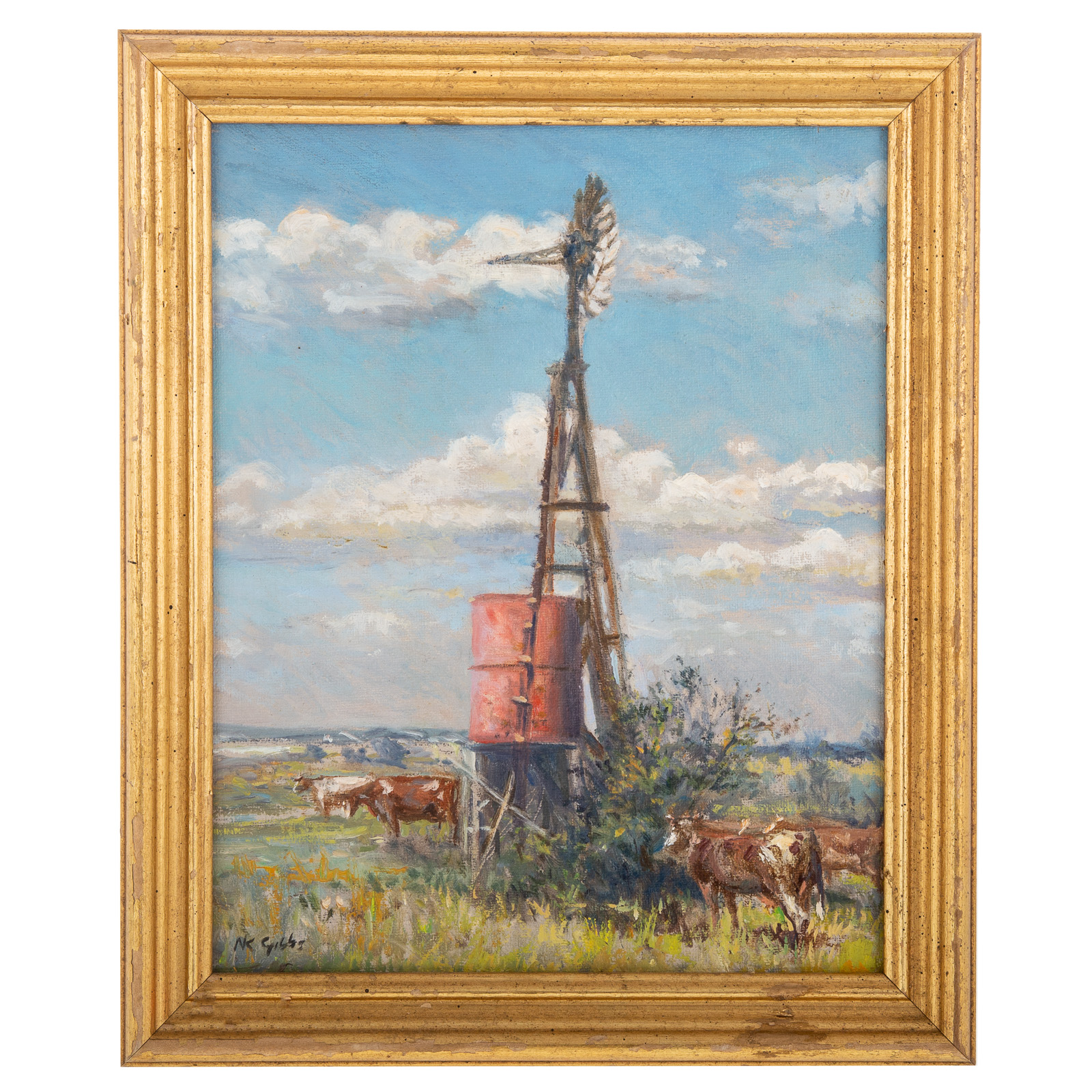 Appraisal: NATHANIEL K GIBBS WEATHER VANE AND COWS OIL American -