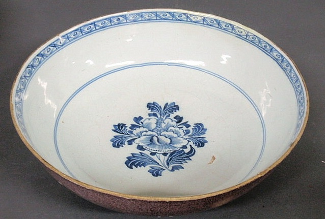 Appraisal: Blue and white Delft bowl th c with tin glazing