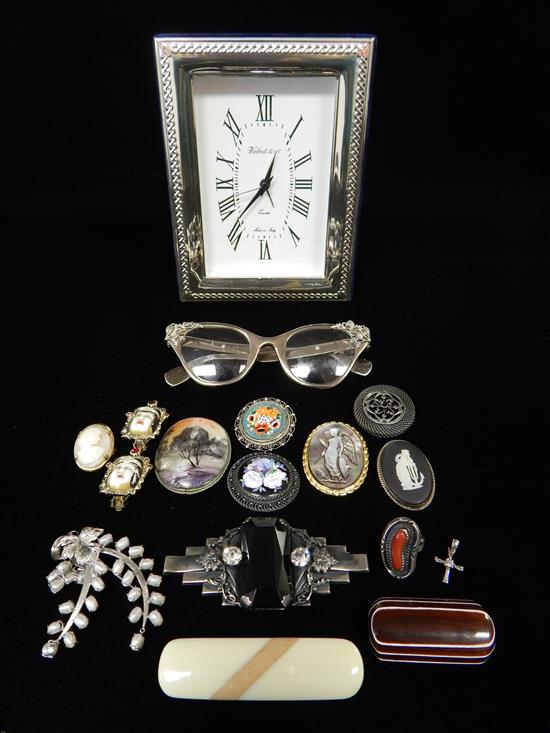 Appraisal: JEWELRY Costume jewelry ladies accessories and sterling desk clock pieces