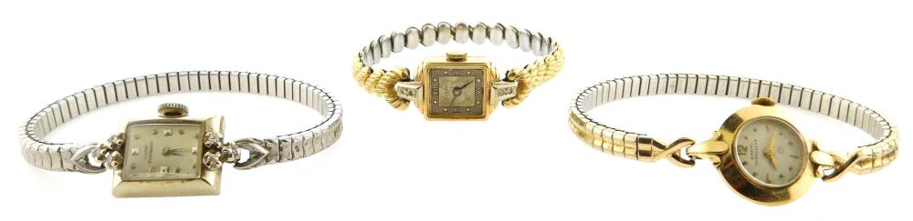 Appraisal: JEWELRY Three vintage K gold women's wristwatches including stamped and