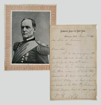 Appraisal: Two William T Sherman letters nine-line autograph letter lined stationery