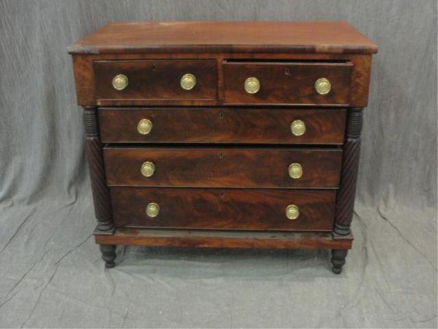 Appraisal: Empire Chest of Drawers with Carved Columns As is- split