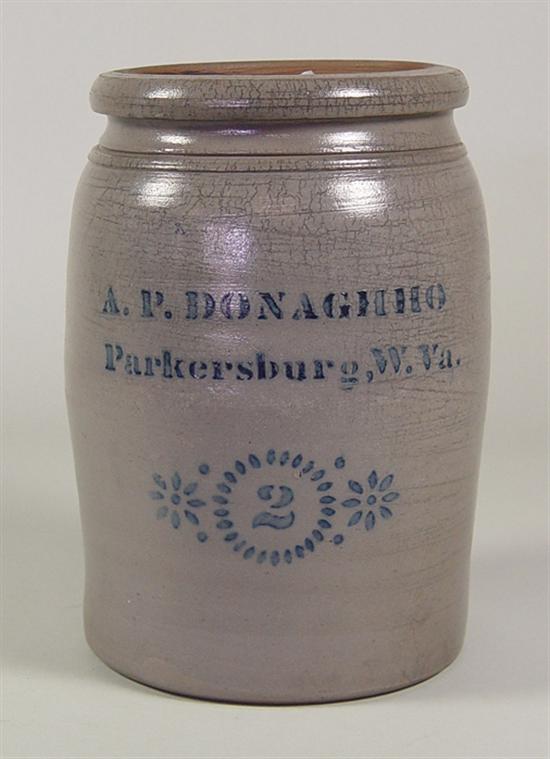 Appraisal: AP Donaghho Stoneware Crock Late th Century Stencil with name