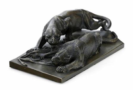 Appraisal: A late th century German bronze sculpture of lions at