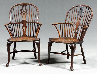 Appraisal: Pair bowback Windsor armchairs yew and elm woods each with