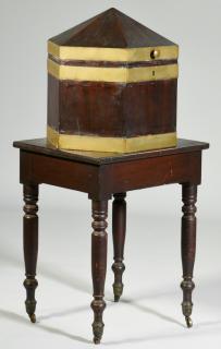 Appraisal: Southern Octagonal Cellarette on Stand Southern mahogany hexagonal form brass