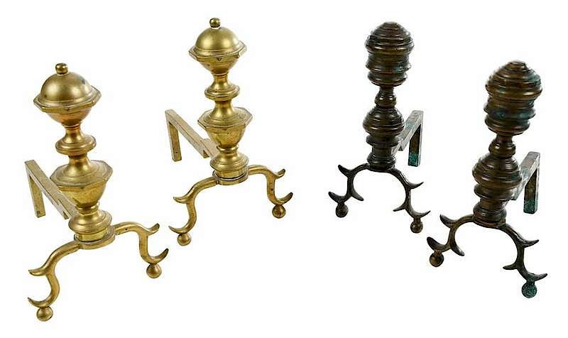 Appraisal: Two Pairs Miniature Brass Andirons American early th century both