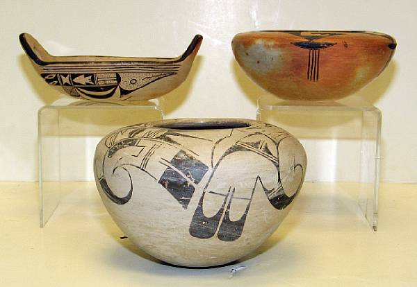 Appraisal: Three Hopi vessels One an oval bowl signed Nellie Nampeyo