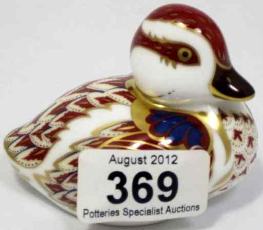 Appraisal: Royal Crown Derby Paperweight Swimming Duck Boxed Gold Stopper