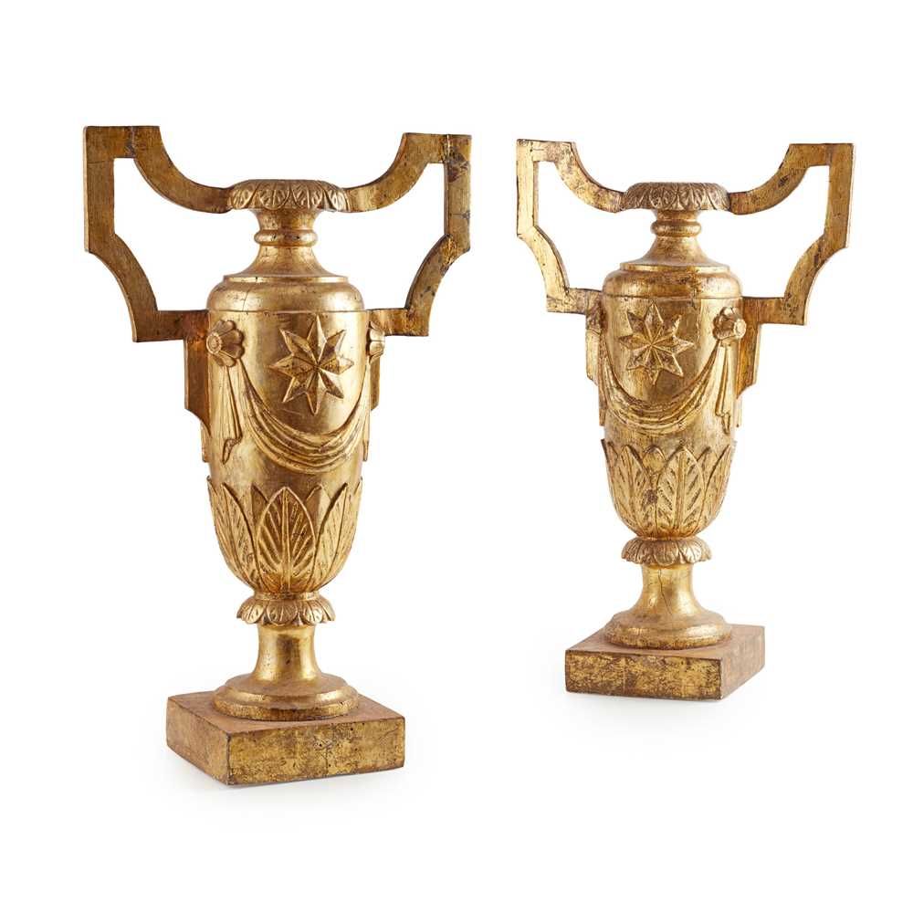 Appraisal: PAIR OF ITALIAN GILTWOOD URNS TH CENTURY the baluster bodies