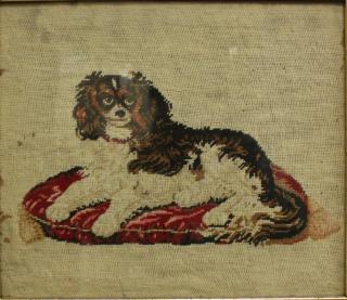 Appraisal: Vintage Framed Needlepoint Embroidery Panel Depicting a Cavalier King Charles