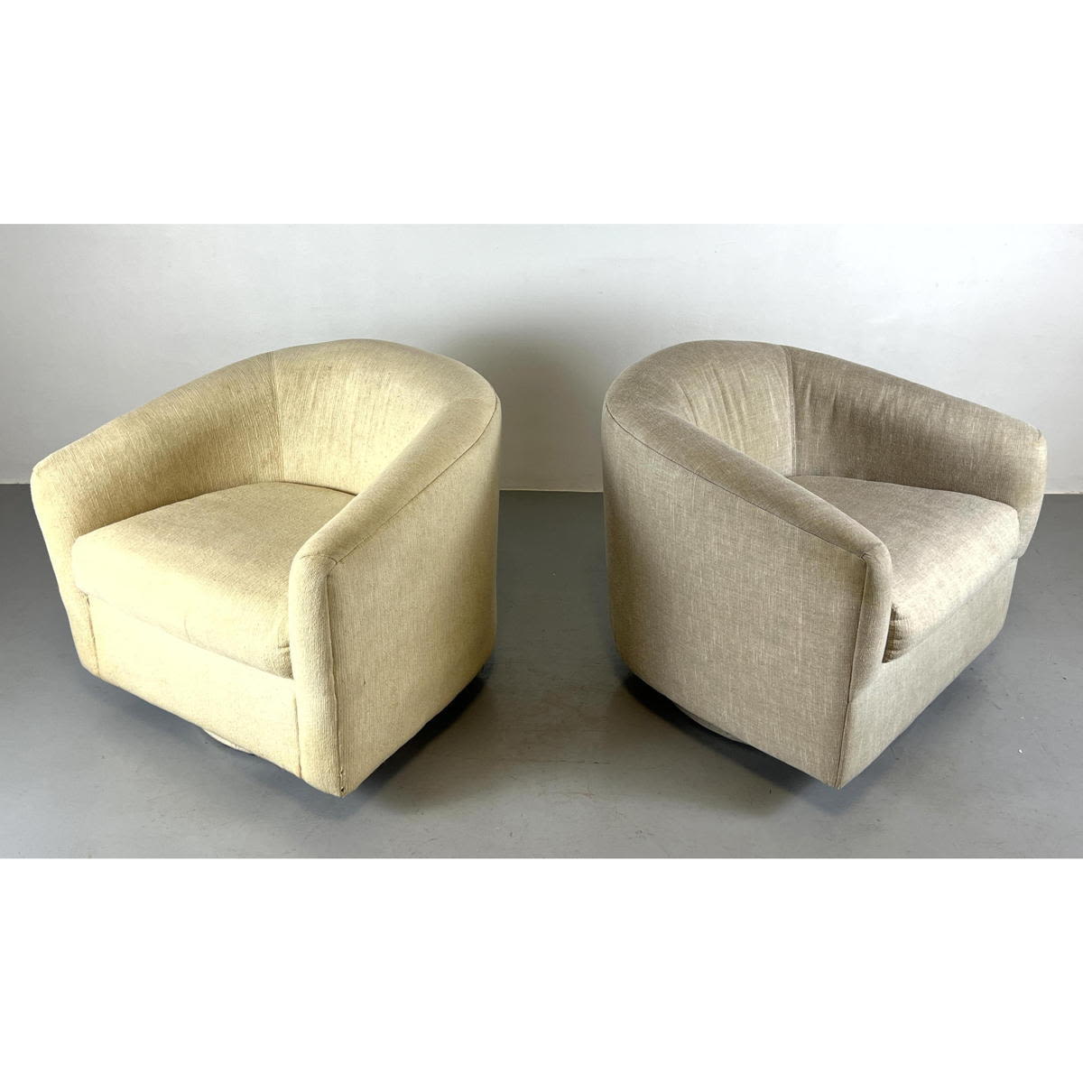 Appraisal: Pair Milo Baughman Style barrel back lounge chairs Fabrics do