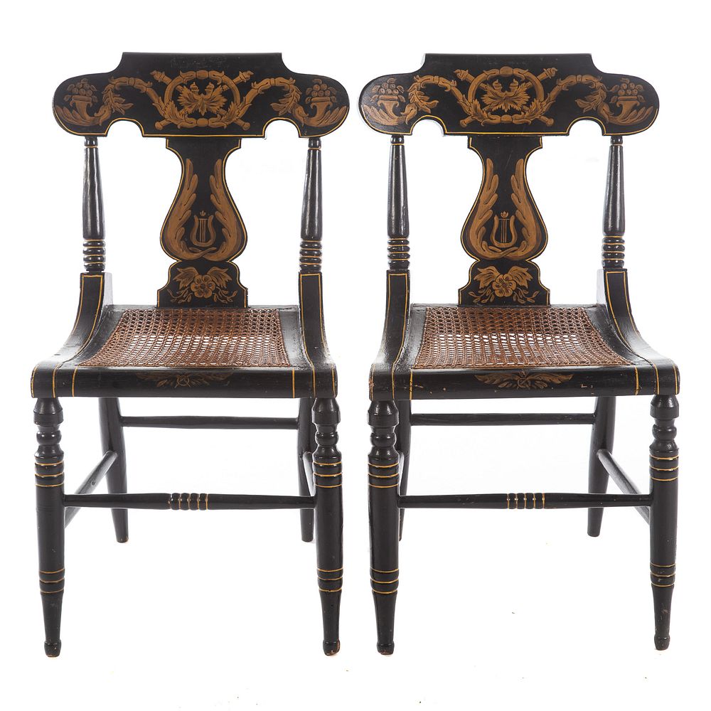 Appraisal: Pair of American Classical Fancy Painted Chairs Baltimore circa ebonized