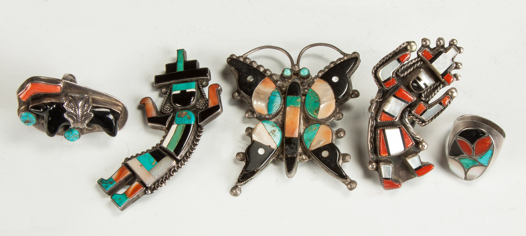 Appraisal: Pieces of Vintage Zuni Turquoise Coral Mother of Pearl Silver