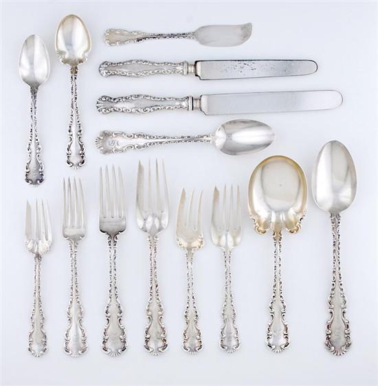 Appraisal: Whiting sterling flatware service circa Louis XV pattern consisting of