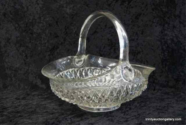 Appraisal: Large Vintage Diamond Point Glass Bridal BasketLarge and heavy in