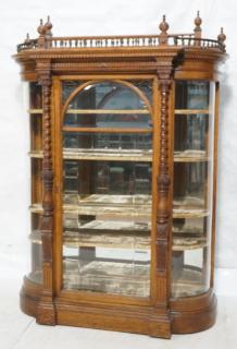 Appraisal: Bowed Side Antique Oak China Cabinet Richly carv Bowed Side