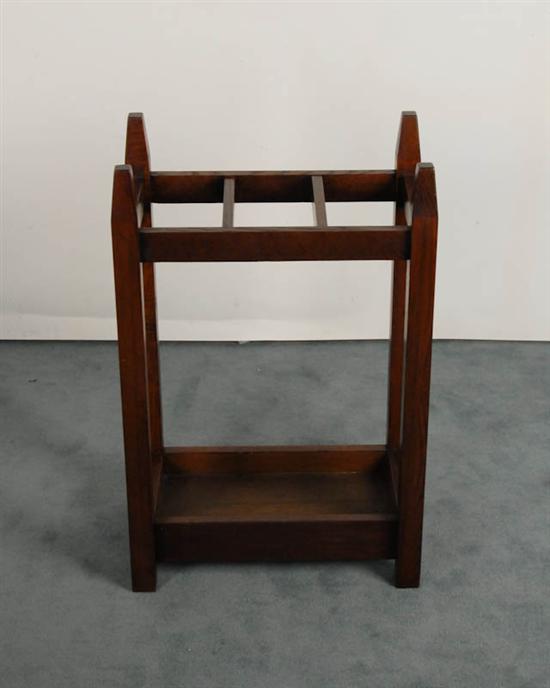 Appraisal: Gustav Stickley Oak Arts Crafts Triple Umbrella Stand with tapered