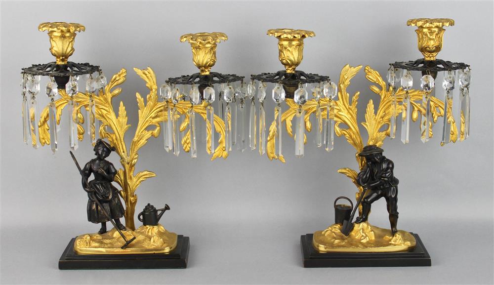 Appraisal: PAIR OF AMERICAN GILT BRONZE AND PATINATED METAL CANDELABRA late