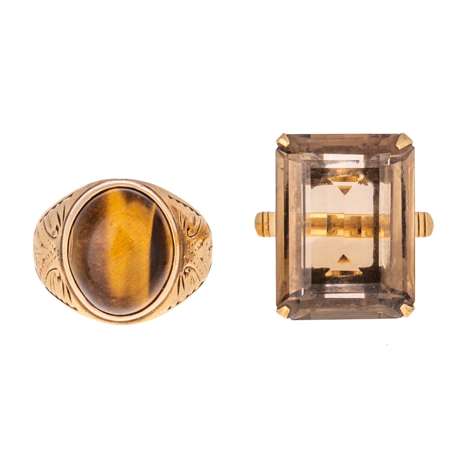 Appraisal: TWO LARGE GEMSTONE RINGS IN K K yellow gold bezel