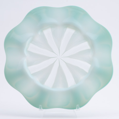 Appraisal: TIFFANY Pastel floriform plate in turquoise and white Etched L