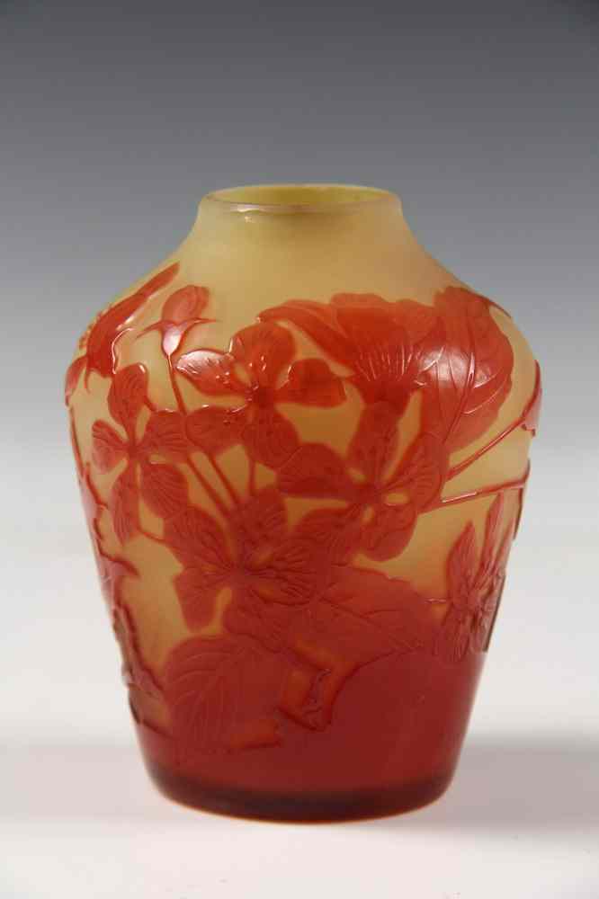 Appraisal: GALLE VASE - Miniature Signed Galle Vase in red over