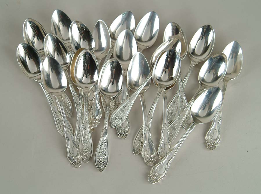 Appraisal: TWENTY TWO STERLING SILVER SPOONS Lot consists of twelve George