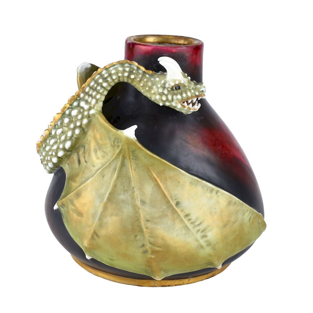 Appraisal: Turn Teplitz Amphora Dragon Vase Riessner Stellmacher Kessel Turn Teplitz