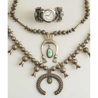 Appraisal: Assorted Navajo Jewelry Assorted Navajo jewelry comprising two squash blossom