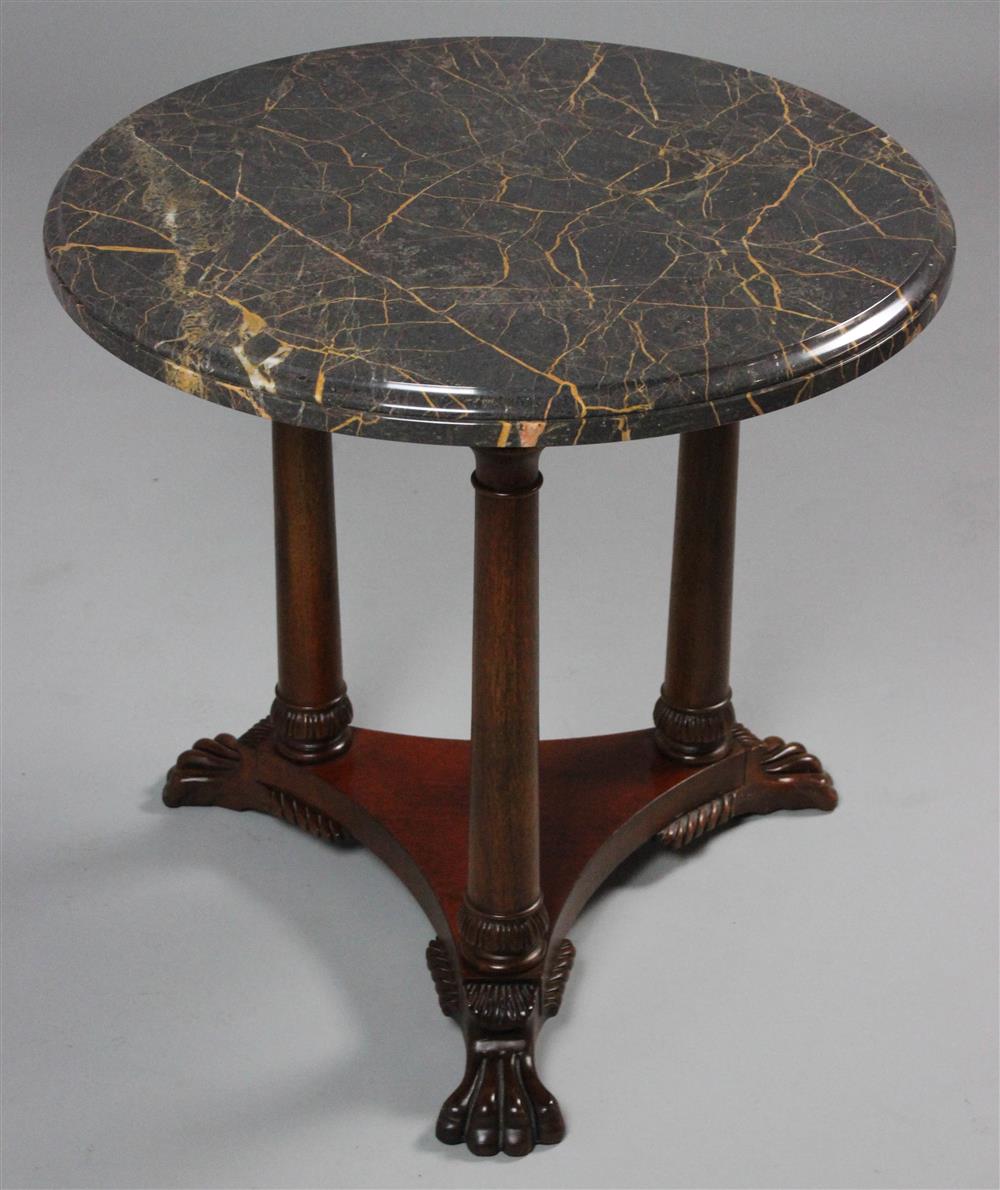 Appraisal: HENREDON CLASSICAL STYLE MAHOGANY MARBLE TOP CIRCULAR SIDE TABLE labeled