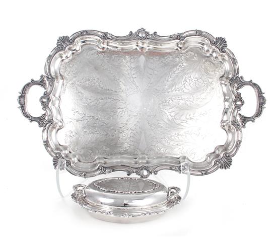 Appraisal: English silverplate tray and entree dish footed tray L W