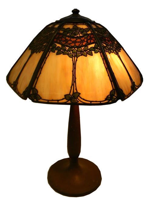 Appraisal: Handel table lamp c - six-sided slag glass panel variegated