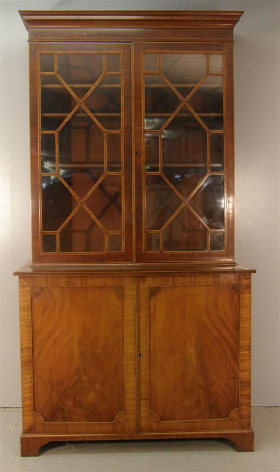 Appraisal: Mahogany bookcase cabinet th century with crossbanded and line inlaid