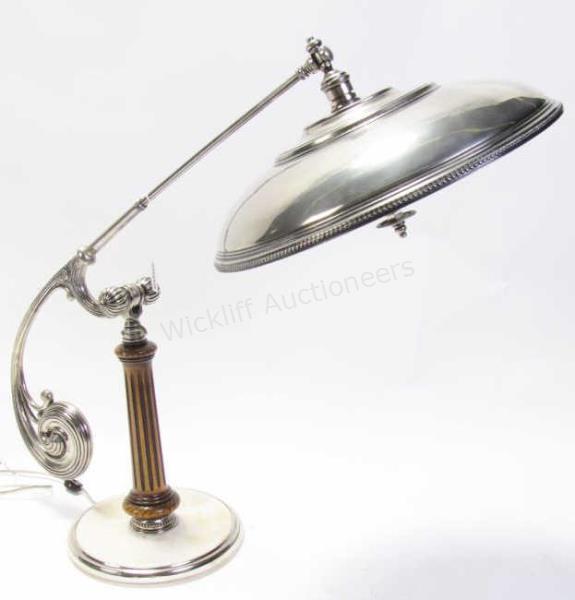 Appraisal: Austrian flex-arm silvered table lamp with fluted carved wood post