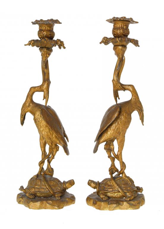 Appraisal: A PAIR OF VICTORIAN GILT BRONZE CANDLESTICKS IN THE FORM