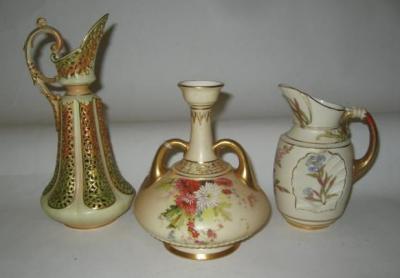 Appraisal: A ROYAL WORCESTER IVORY PORCELAIN JUG the sides moulded with