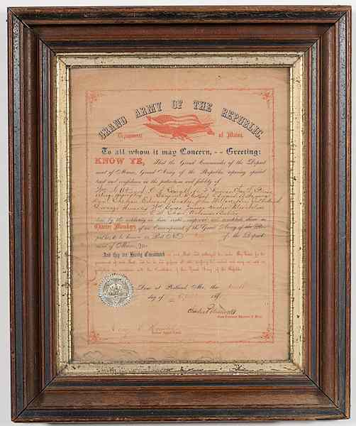 Appraisal: Civil War - Veterans GAR Document Signed by Maj Charles