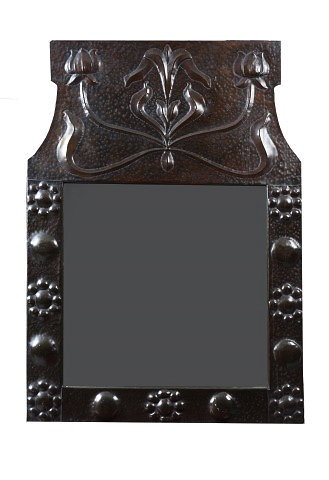 Appraisal: Art NouveauWall mirrorhammered copper with sinuous floral motifs cm x