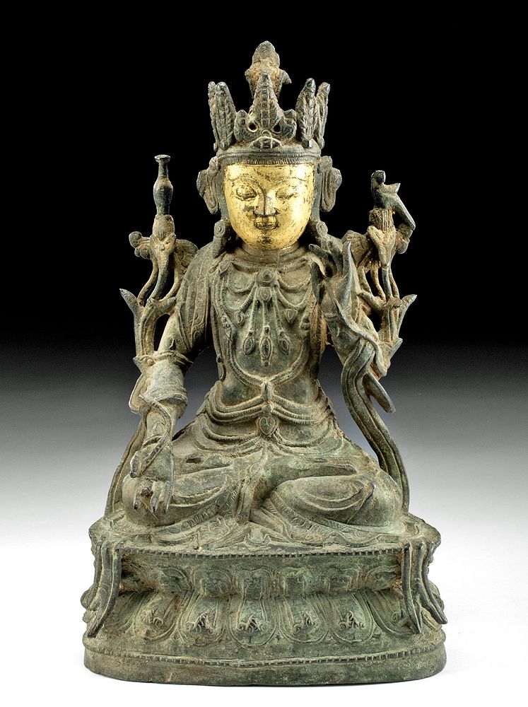 Appraisal: th C Chinese Ming Dynasty Gilt Bronze Seated Guanyin East