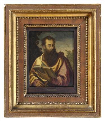 Appraisal: EUROPEAN SCHOOL PORTRAIT OF A SAINT Oil on copper x