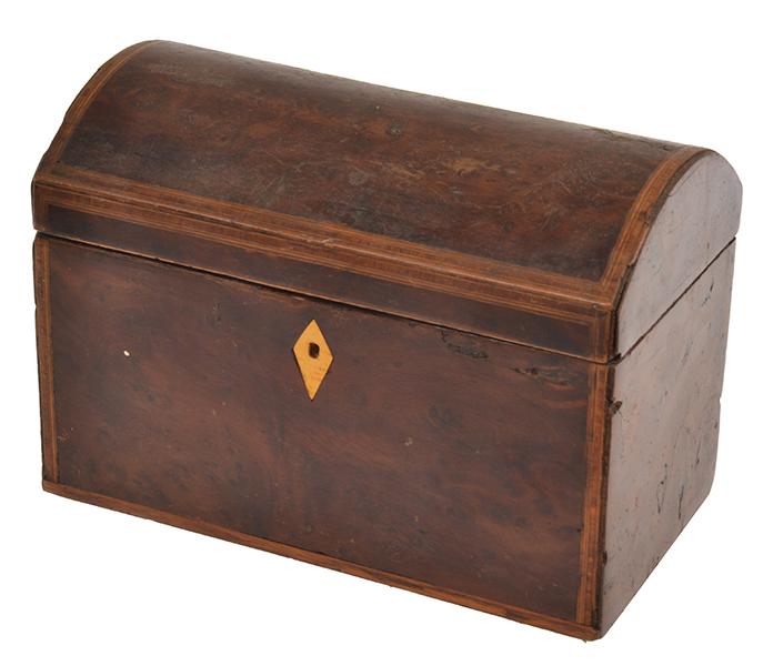 Appraisal: SMALL TH CENTURY MARQUETRY INLAID TEA CADDY WITH DOMED LID