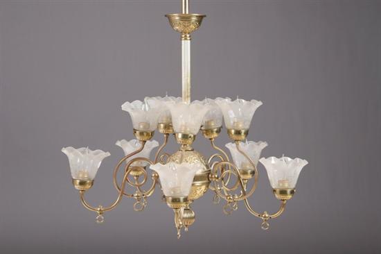 Appraisal: AMERICAN RENAISSANCE REVIVAL TEN-LIGHT GAS CHANDELIER Circa Anthemion-chased canape double